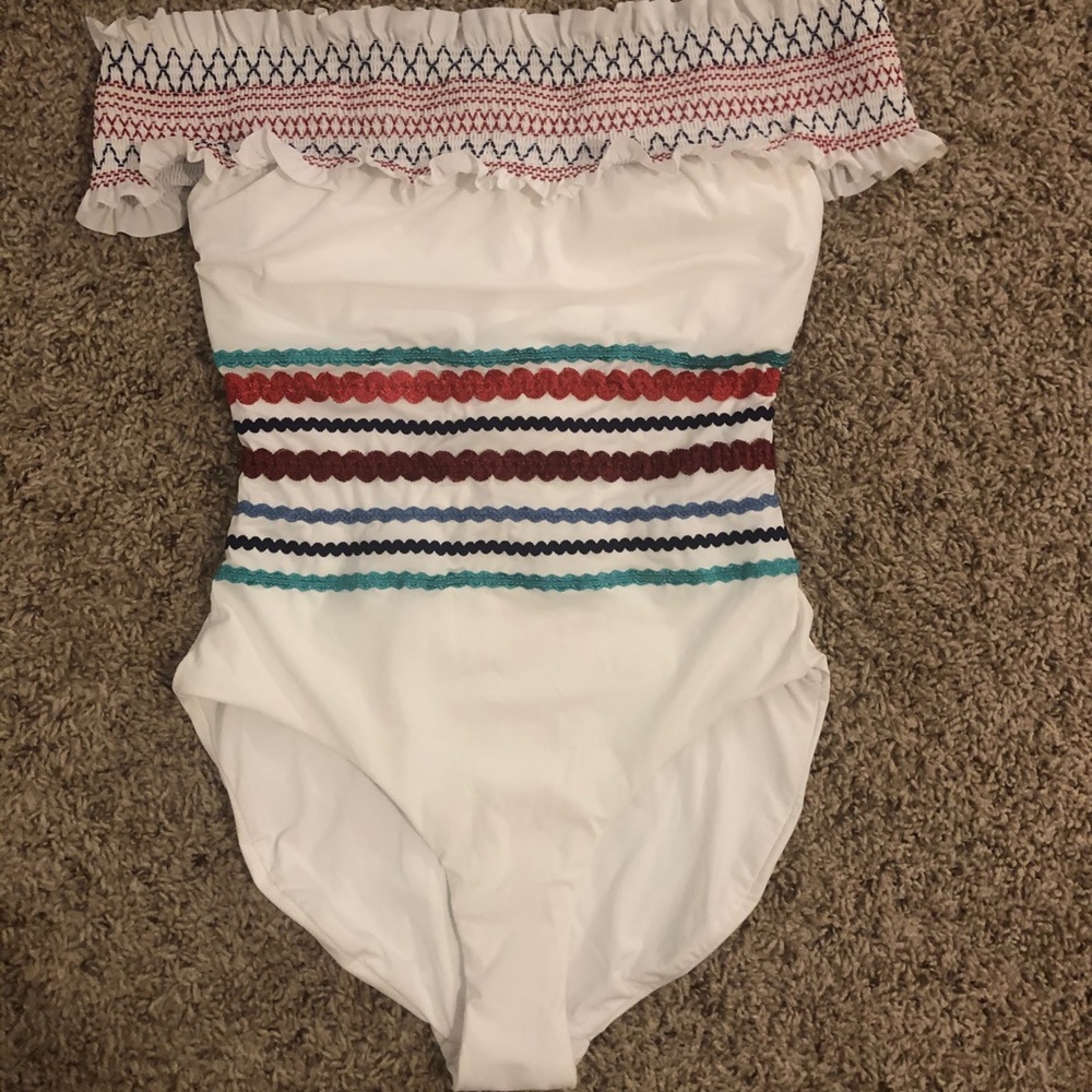 Off the shoulder one piece swim suit